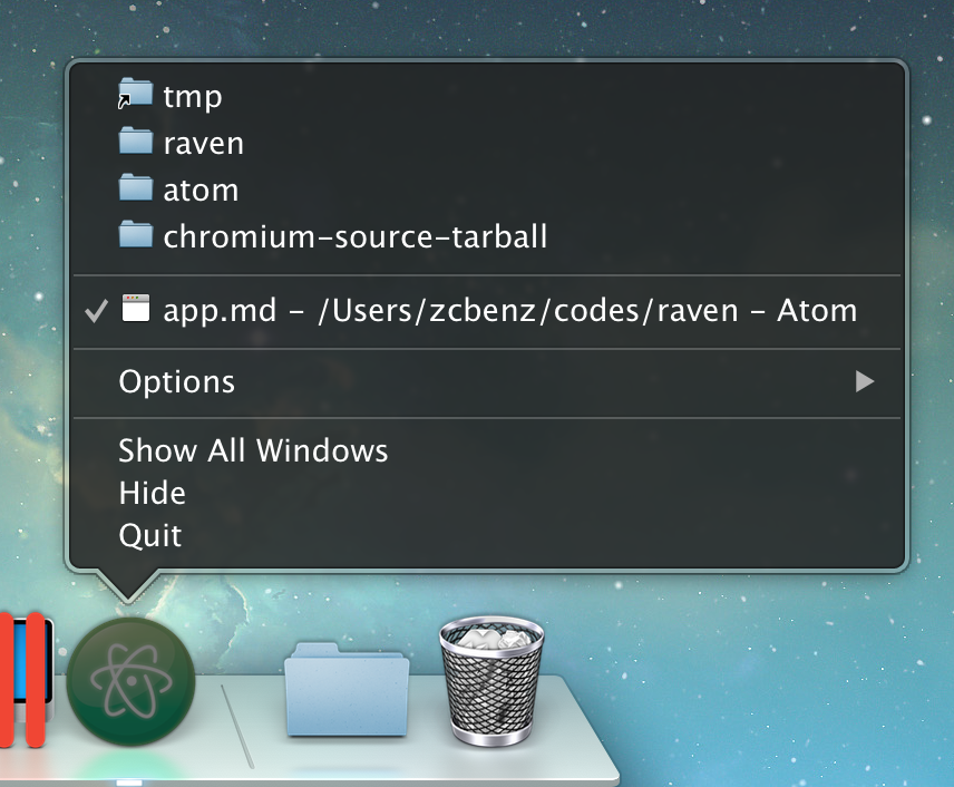 Menu macOS Dock